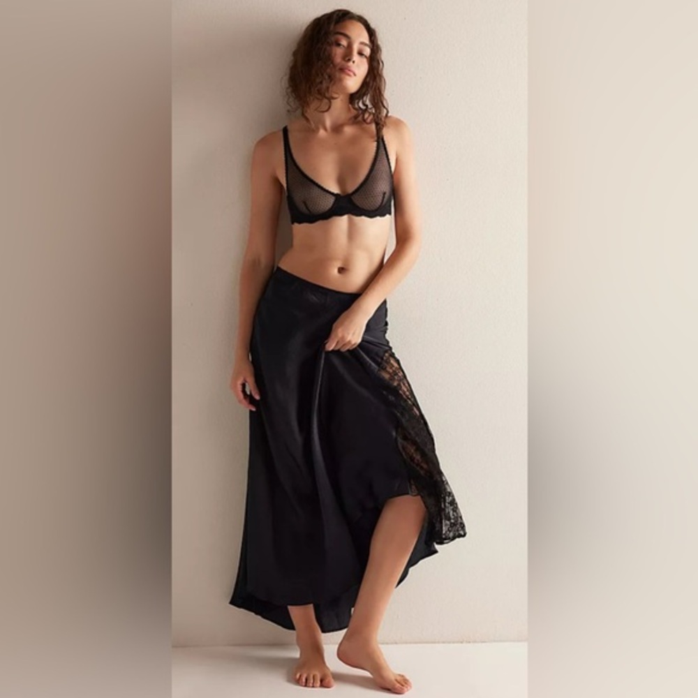 NEW Free People Make You Mine Half Slip High Low Lace Skirt Black
